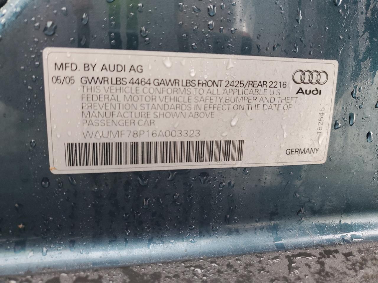 2006 Audi A3 2.0 Sport VIN: WAUMF78P16A003323 Lot: 91569505