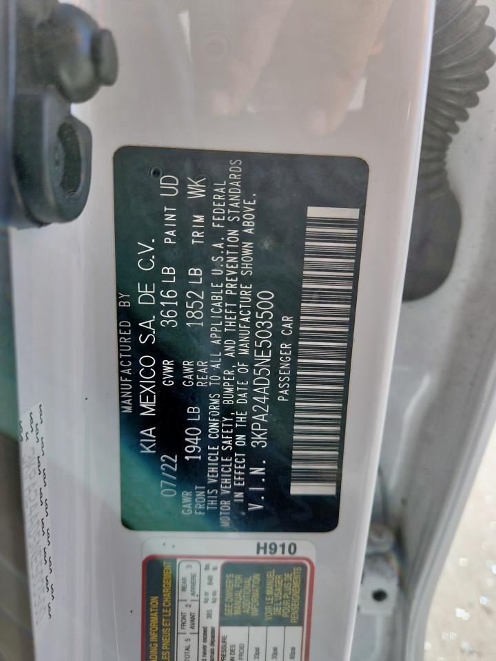 2022 Kia Rio Lx VIN: 3KPA24AD5NE503500 Lot: 91672515