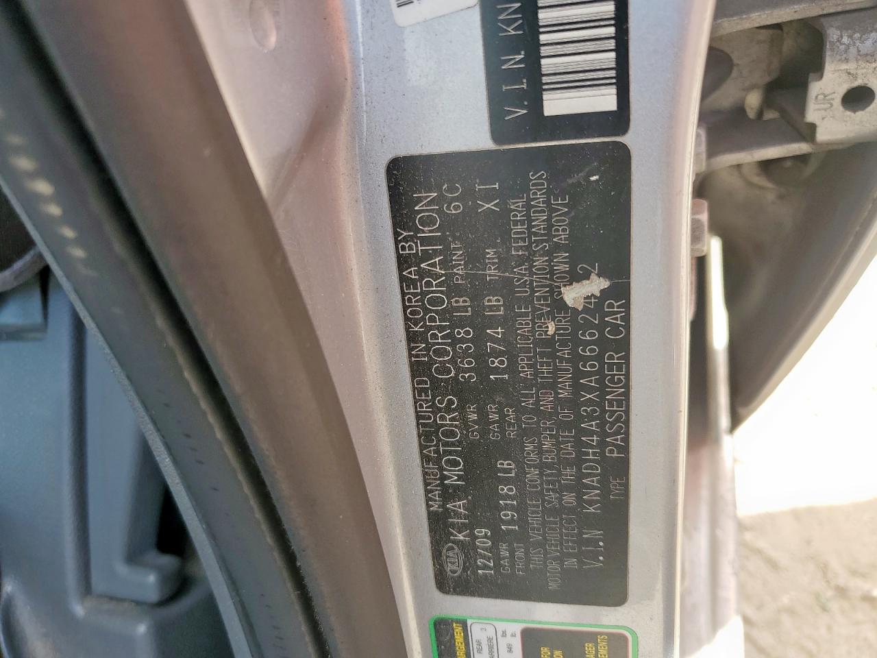 2010 Kia Rio Lx VIN: KNADH4A3XA6662402 Lot: 93133925