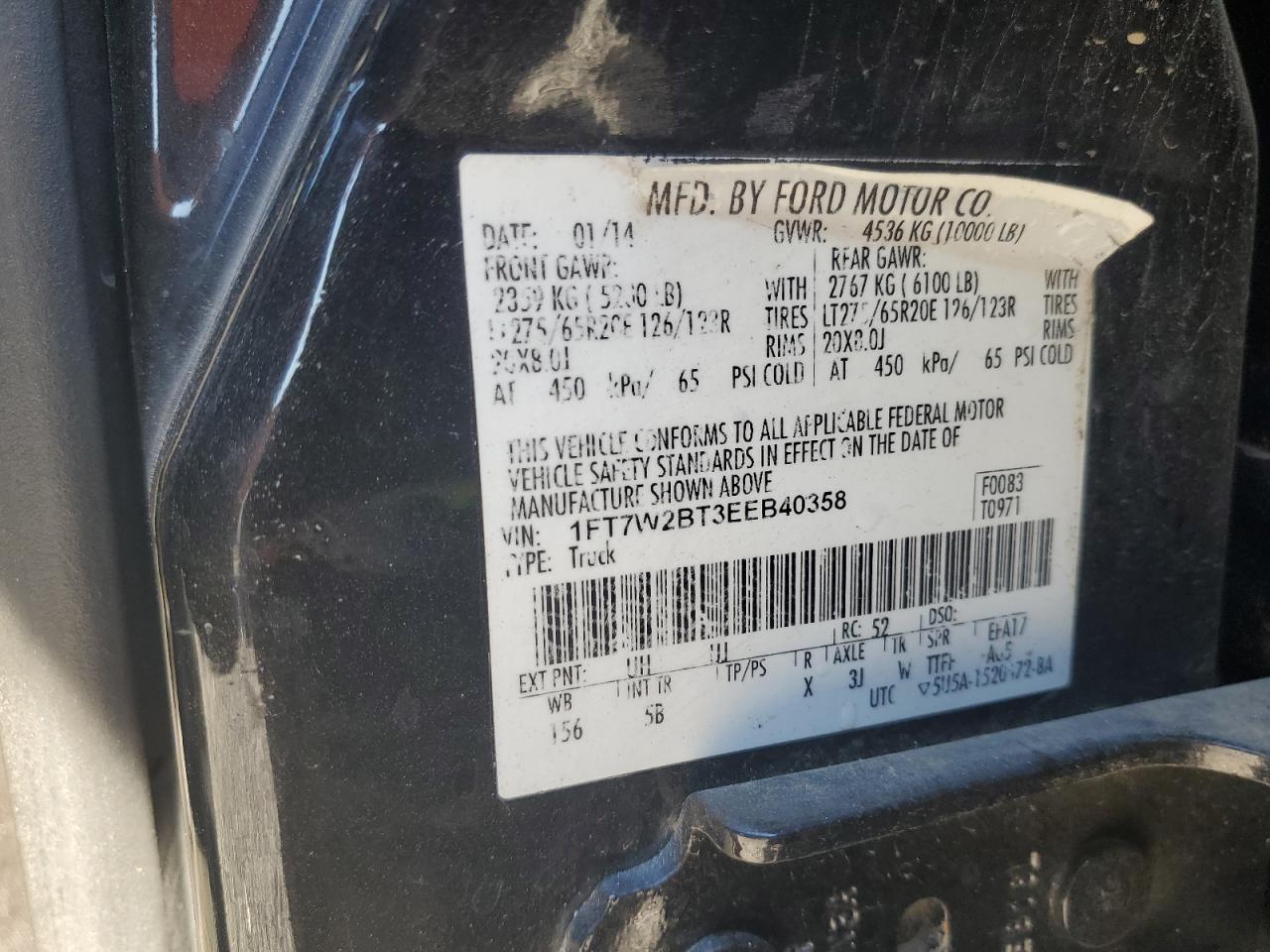 2014 Ford F250 Super Duty VIN: 1FT7W2BT3EEB40358 Lot: 91396035