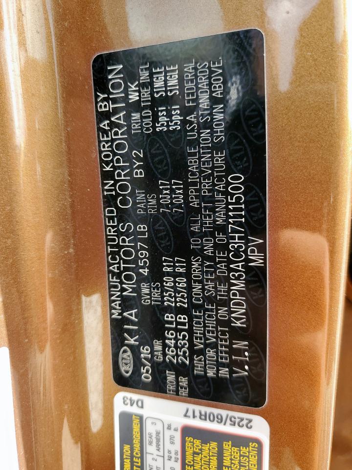 2017 Kia Sportage Lx VIN: KNDPM3AC3H7111500 Lot: 93526035