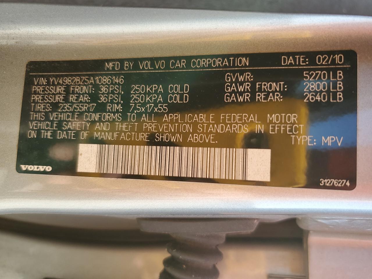 2010 Volvo Xc70 3.2 VIN: YV4982BZ5A1086146 Lot: 92784085