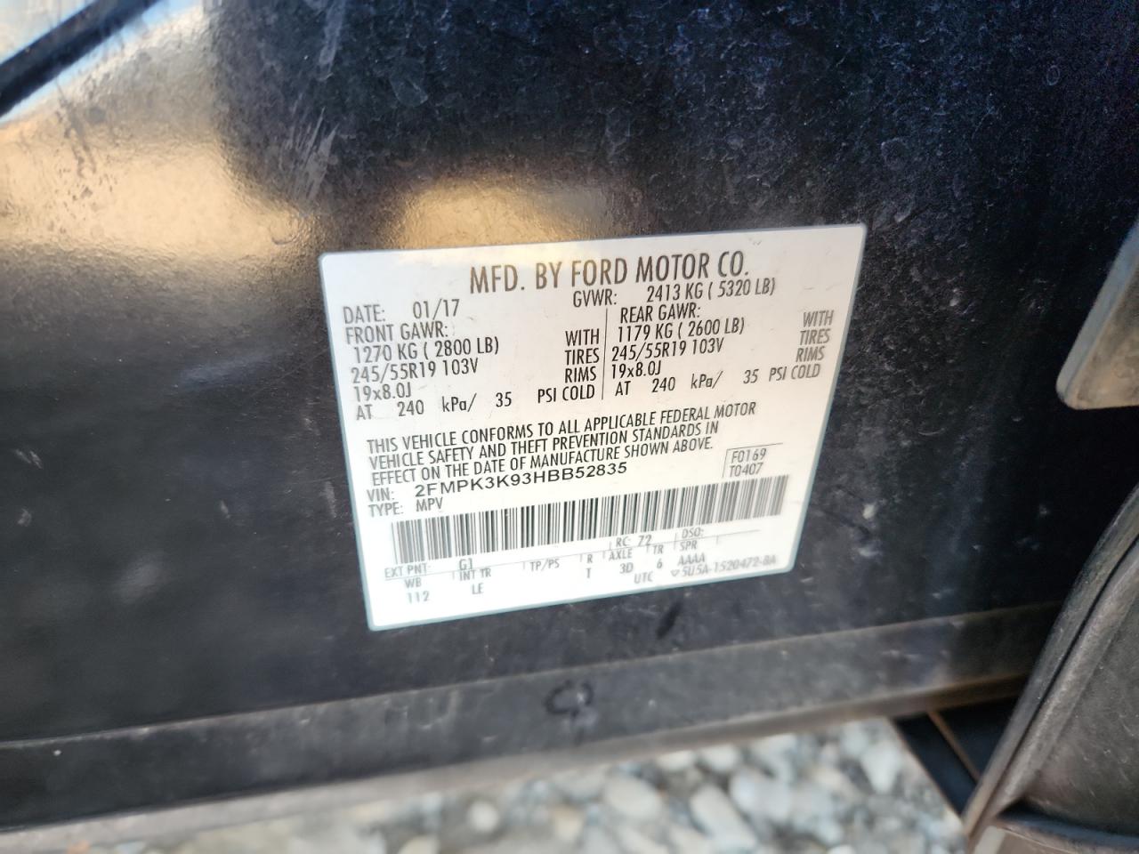 2017 Ford Edge Titanium VIN: 2FMPK3K93HBB52835 Lot: 91512425