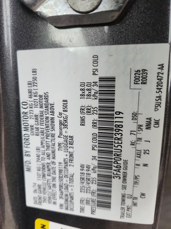 2014 Ford Fusion Titanium Hev VIN: 3FA6P0RU5ER398119 Lot: 92226625