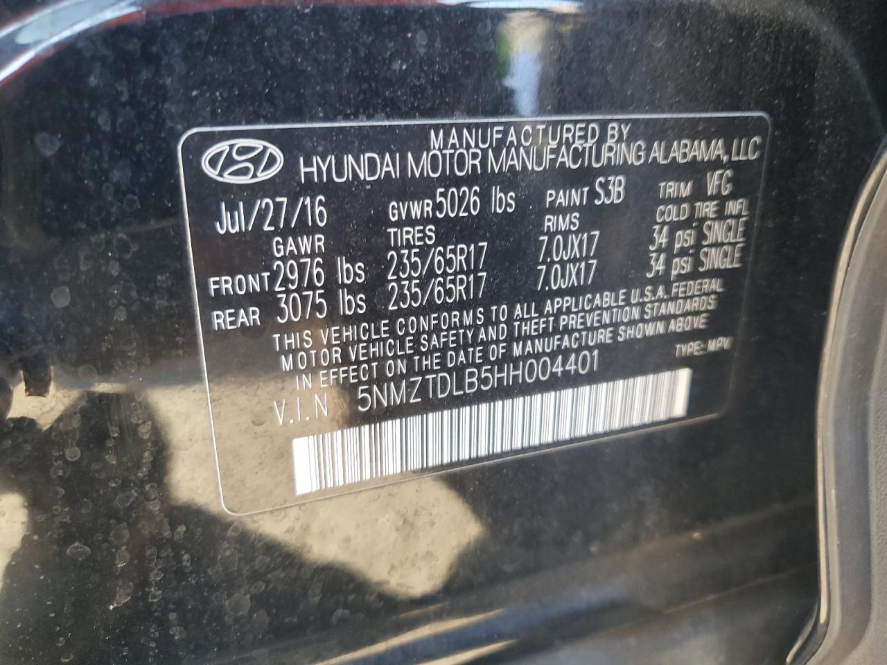 2017 Hyundai Santa Fe Sport VIN: 5NMZTDLB5HH004401 Lot: 92397745