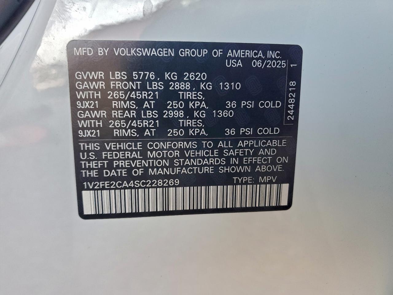 2025 Volkswagen Atlas Cross Sport Sel Premium R-Line VIN: 1V2FE2CA4SC228269 Lot: 94147285