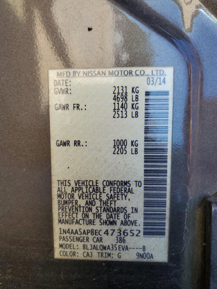 2014 Nissan Maxima S VIN: 1N4AA5AP8EC473652 Lot: 90955335