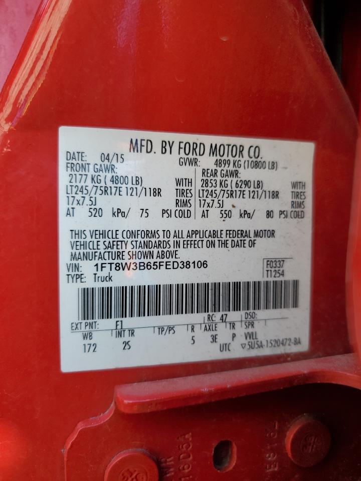 2015 Ford F350 Super Duty VIN: 1FT8W3B65FED38106 Lot: 91902755