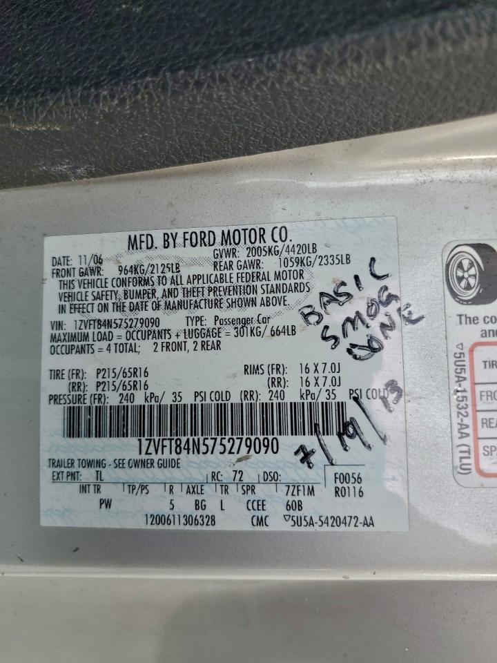 2007 Ford Mustang VIN: 1ZVFT84N575279090 Lot: 93129915