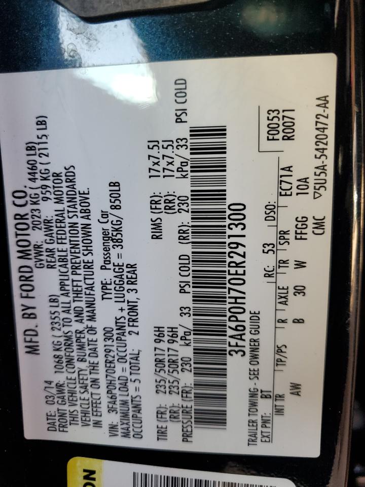 2014 Ford Fusion Se VIN: 3FA6P0H70ER291300 Lot: 92832175