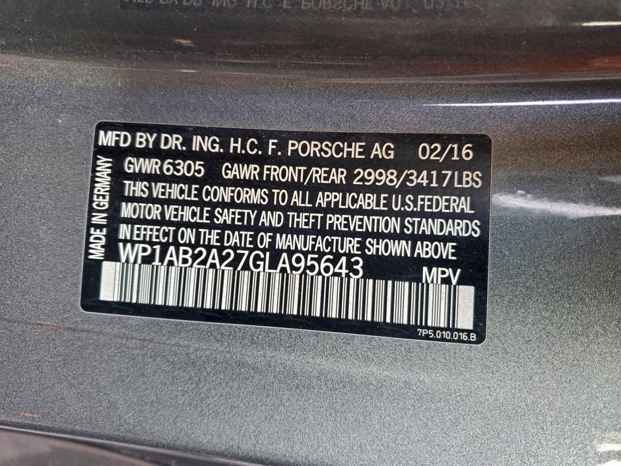 2016 Porsche Cayenne S VIN: WP1AB2A27GLA95643 Lot: 93817755