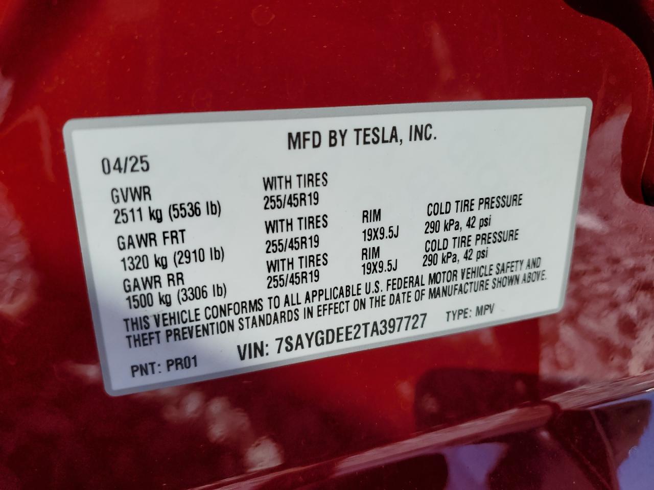 2026 Tesla Model Y VIN: 7SAYGDEE2TA397727 Lot: 91557475