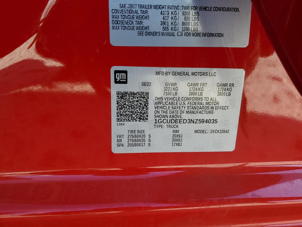 2022 Chevrolet Silverado K1500 Rst VIN: 1GCUDEED3NZ594035 Lot: 92097035