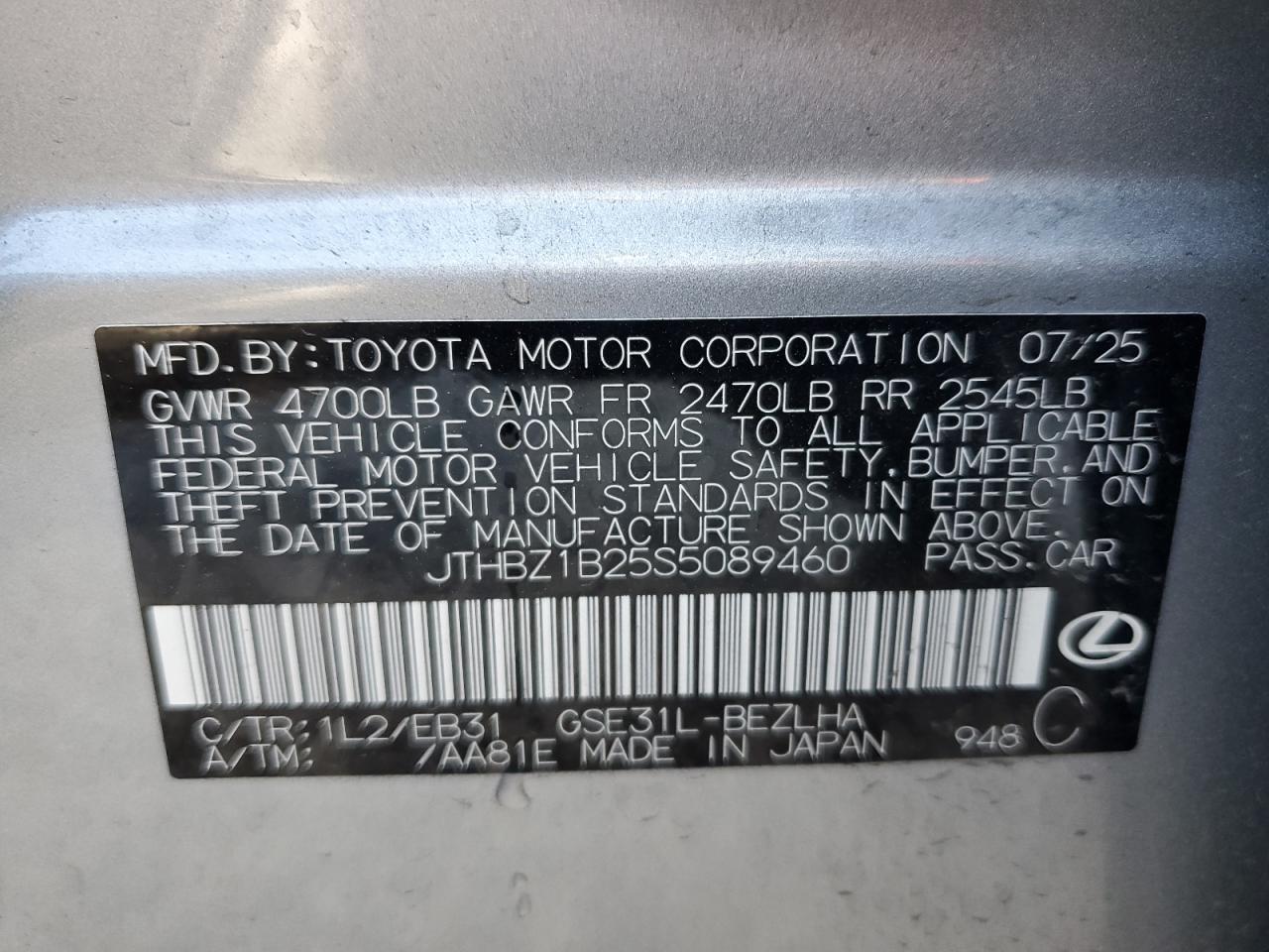 2025 Lexus Is 350 F Sport Design VIN: JTHBZ1B25S5089460 Lot: 93099215