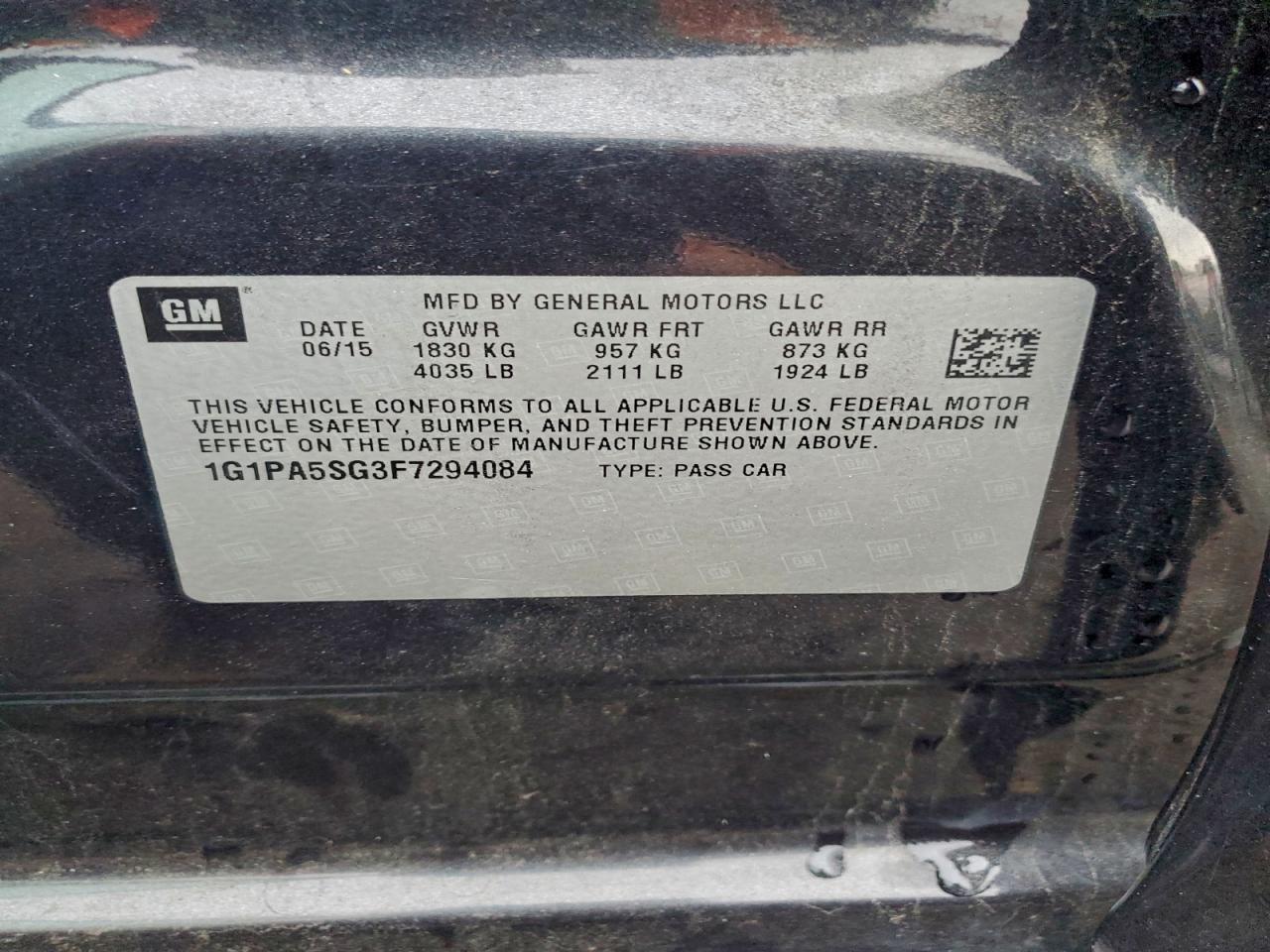 2015 Chevrolet Cruze Ls VIN: 1G1PA5SG3F7294084 Lot: 94417195