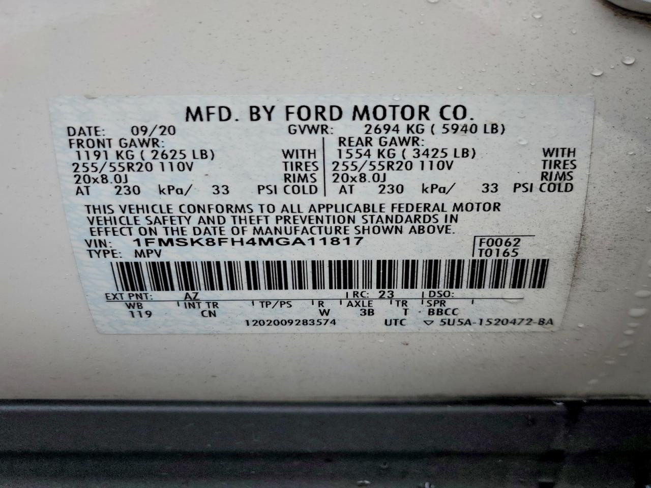 2021 Ford Explorer Limited VIN: 1FMSK8FH4MGA11817 Lot: 93638115