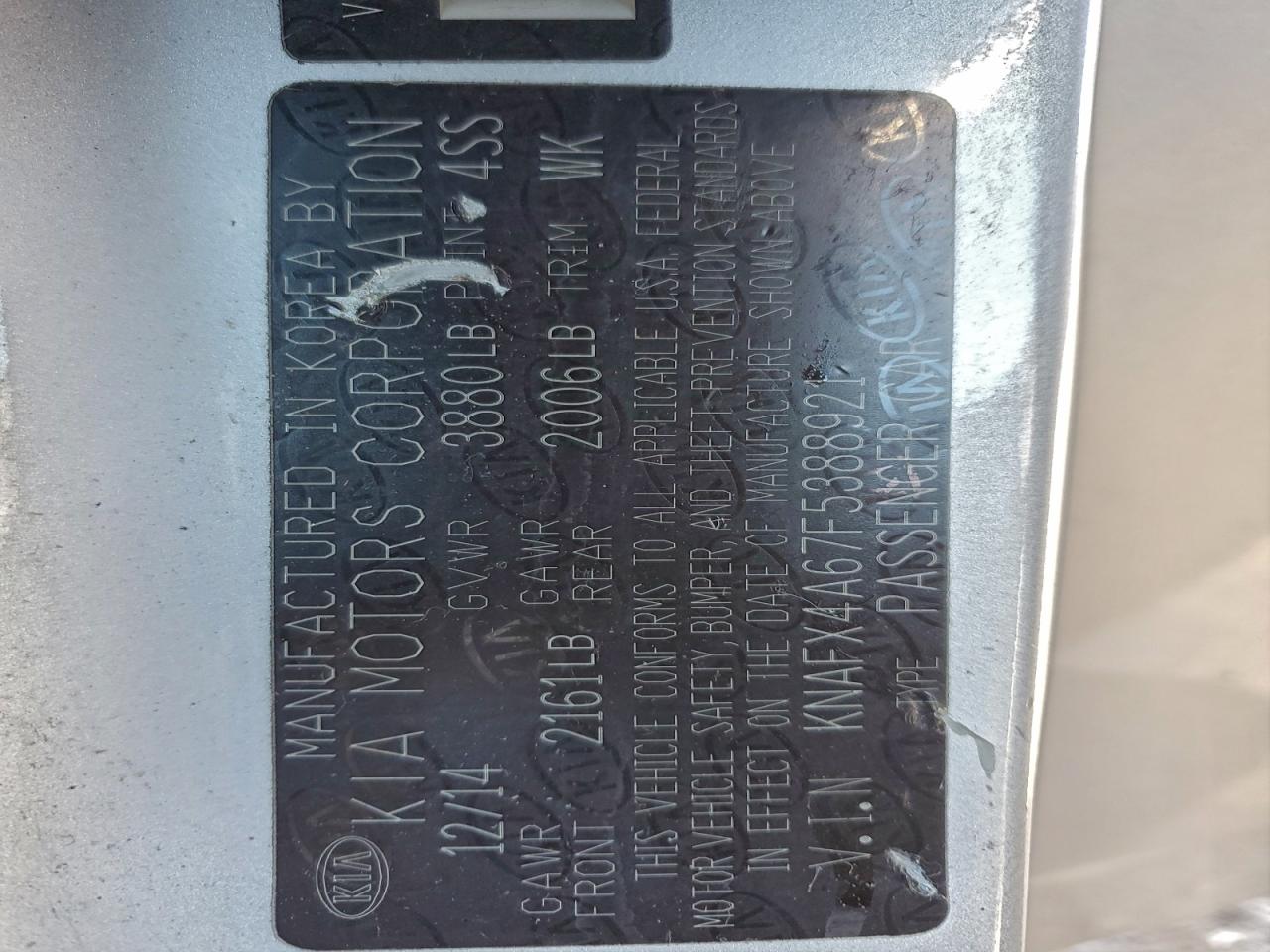 2015 Kia Forte Lx VIN: KNAFX4A67F5388921 Lot: 94112975