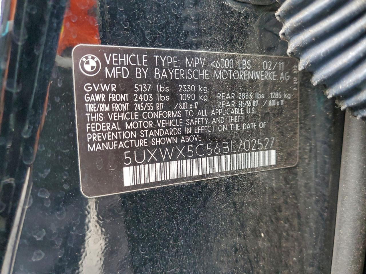 2011 BMW X3 xDrive28I VIN: 5UXWX5C56BL702527 Lot: 93933005