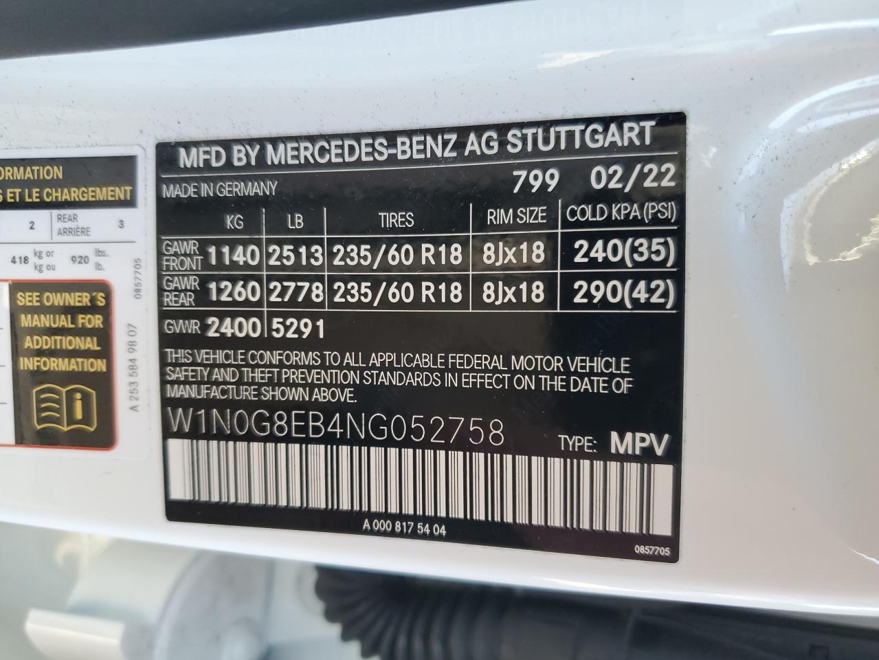 2022 Mercedes-Benz Glc 300 4Matic VIN: W1N0G8EB4NG052758 Lot: 92093075