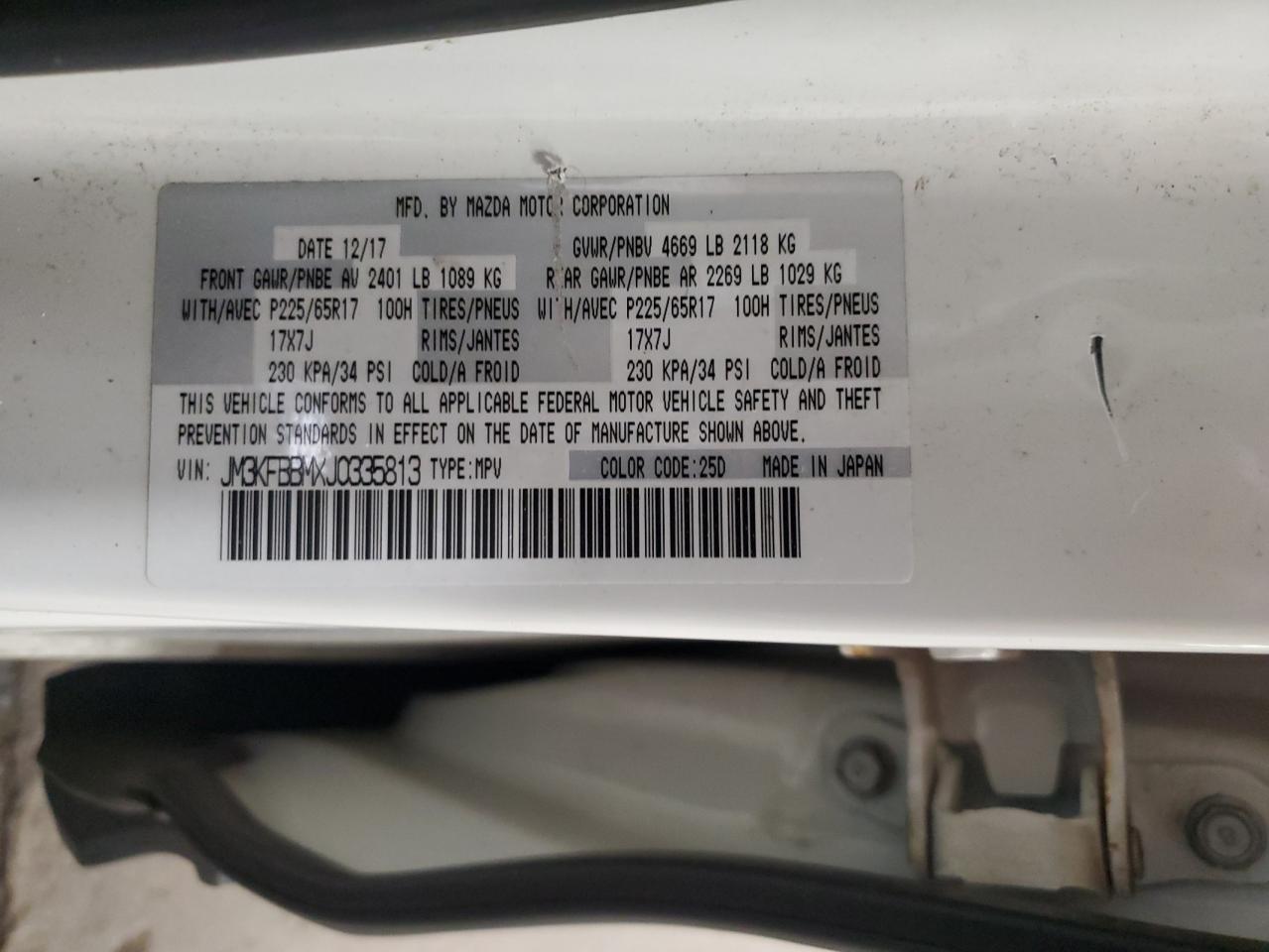 2018 Mazda Cx-5 Sport VIN: JM3KFBBMXJ0335813 Lot: 93412395