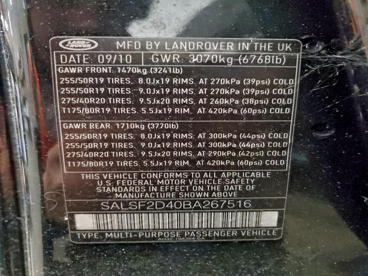 2011 Land Rover Range Rover Sport Hse VIN: SALSF2D40BA267516 Lot: 94308495