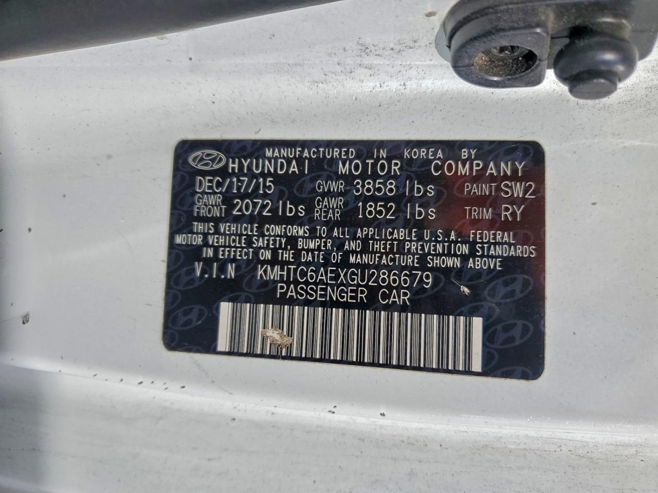 2016 Hyundai Veloster Turbo VIN: KMHTC6AEXGU286679 Lot: 93688805