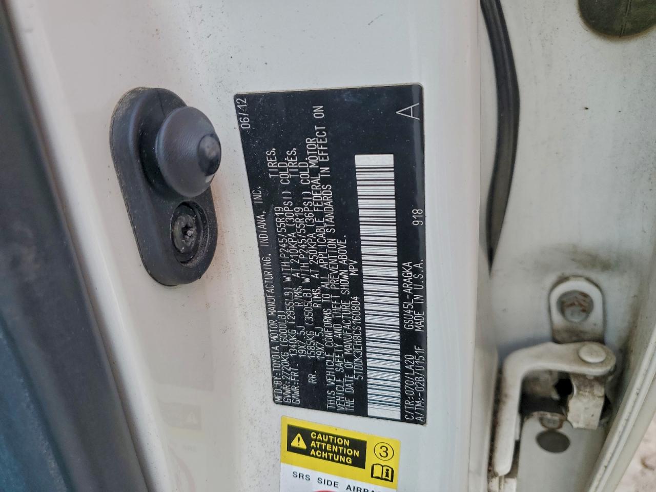 2012 Toyota Highlander Limited VIN: 5TDDK3EH8CS160804 Lot: 94064575