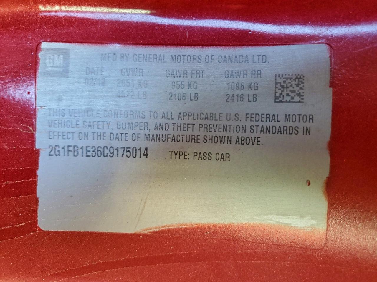 2012 Chevrolet Camaro Lt VIN: 2G1FB1E36C9175014 Lot: 93371125