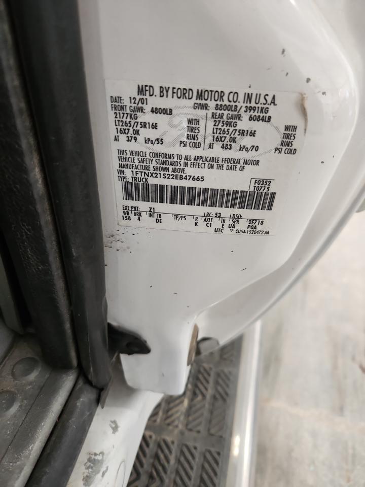 2002 Ford F250 Super Duty VIN: 1FTNX21S22EB47665 Lot: 92836555