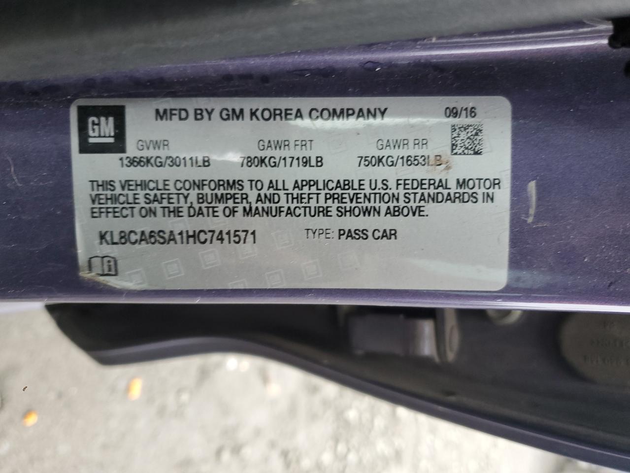 2017 Chevrolet Spark Ls VIN: KL8CA6SA1HC741571 Lot: 92697845