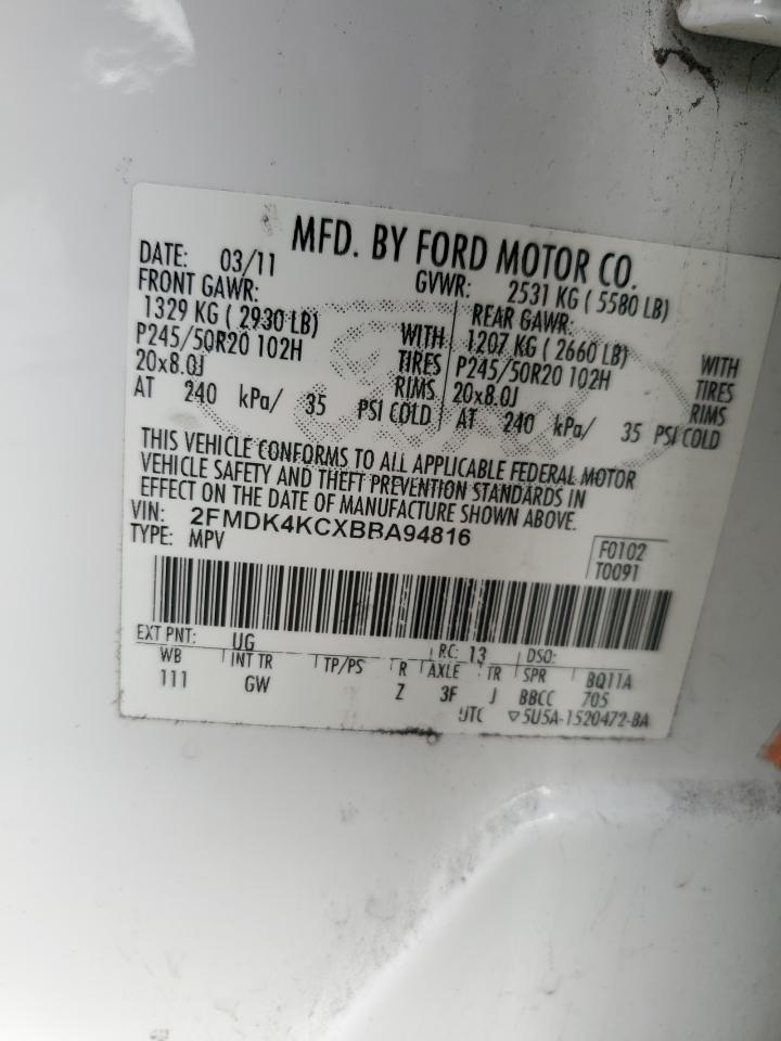 2011 Ford Edge Limited VIN: 2FMDK4KCXBBA94816 Lot: 91207825