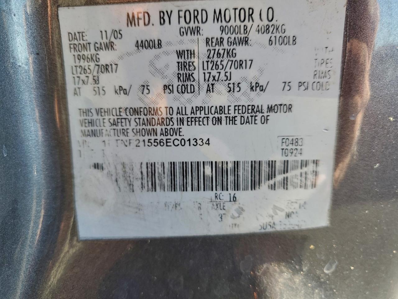 2006 Ford F250 Super Duty VIN: 1FTNF21556EC01334 Lot: 94128155