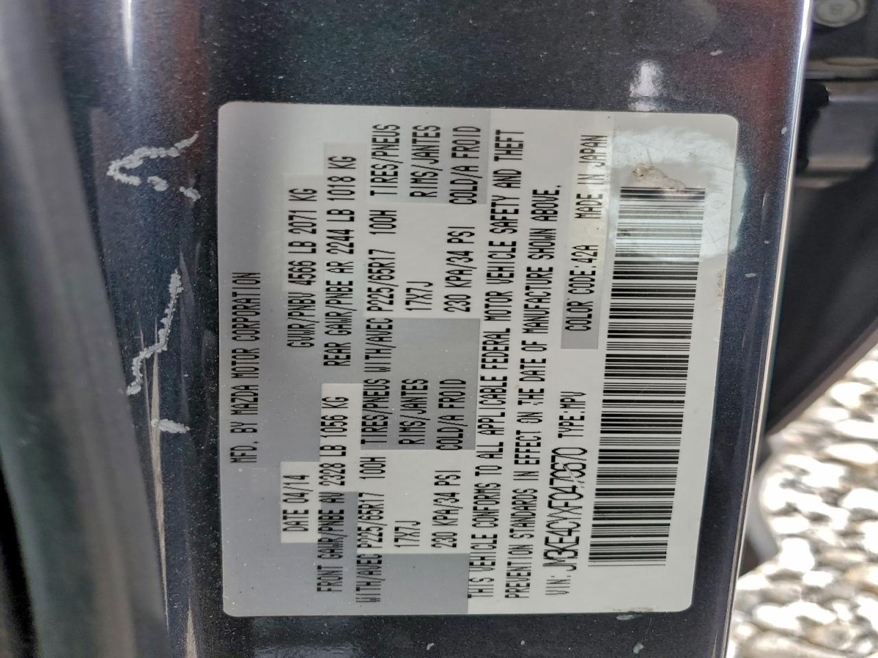 2015 Mazda Cx-5 Touring VIN: JM3KE4CYXF0470670 Lot: 93510895