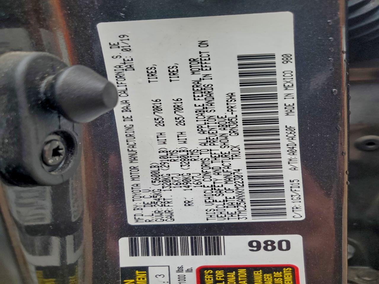 2019 Toyota Tacoma Double Cab VIN: 3TMCZ5ANXKM223074 Lot: 90365605