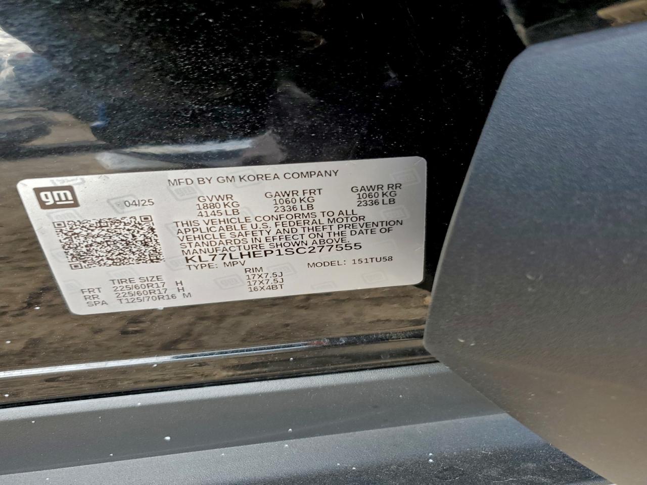 2025 Chevrolet Trax 1Lt VIN: KL77LHEP1SC277555 Lot: 94385065