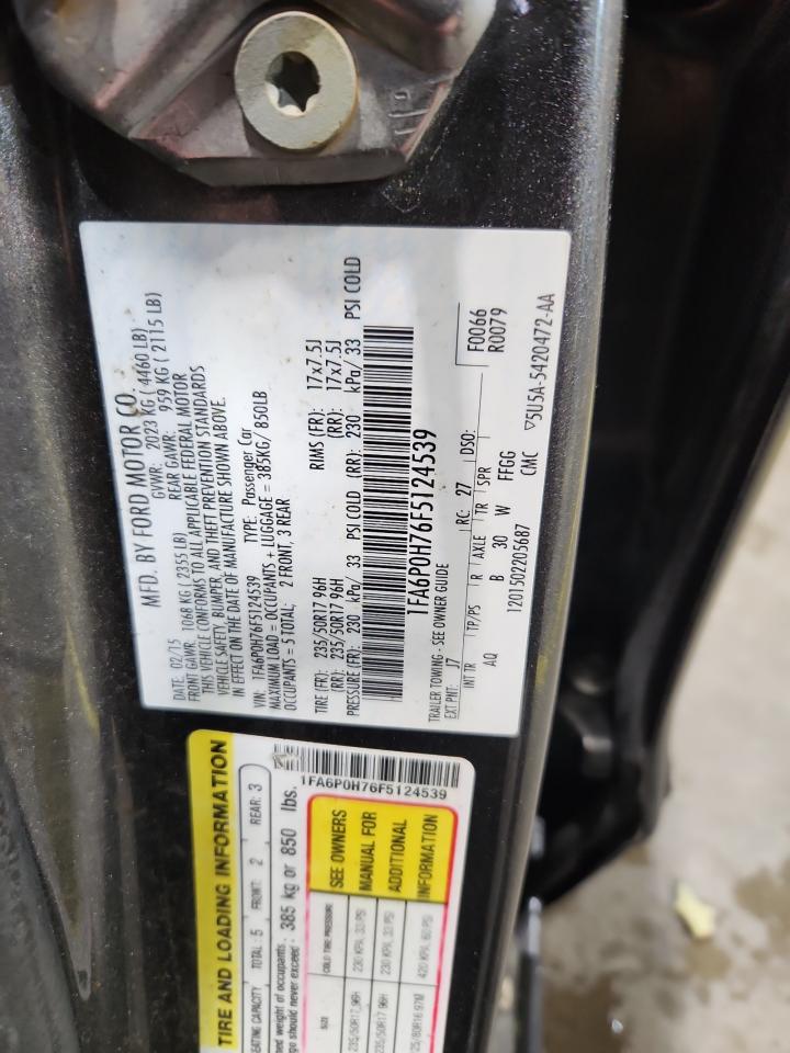 2015 Ford Fusion Se VIN: 1FA6P0H76F5124539 Lot: 93412105