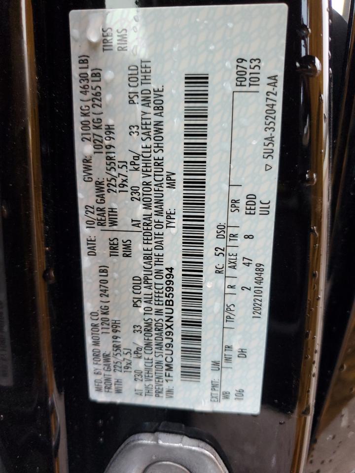 2022 Ford Escape Titanium VIN: 1FMCU9J9XNUB59994 Lot: 93395525