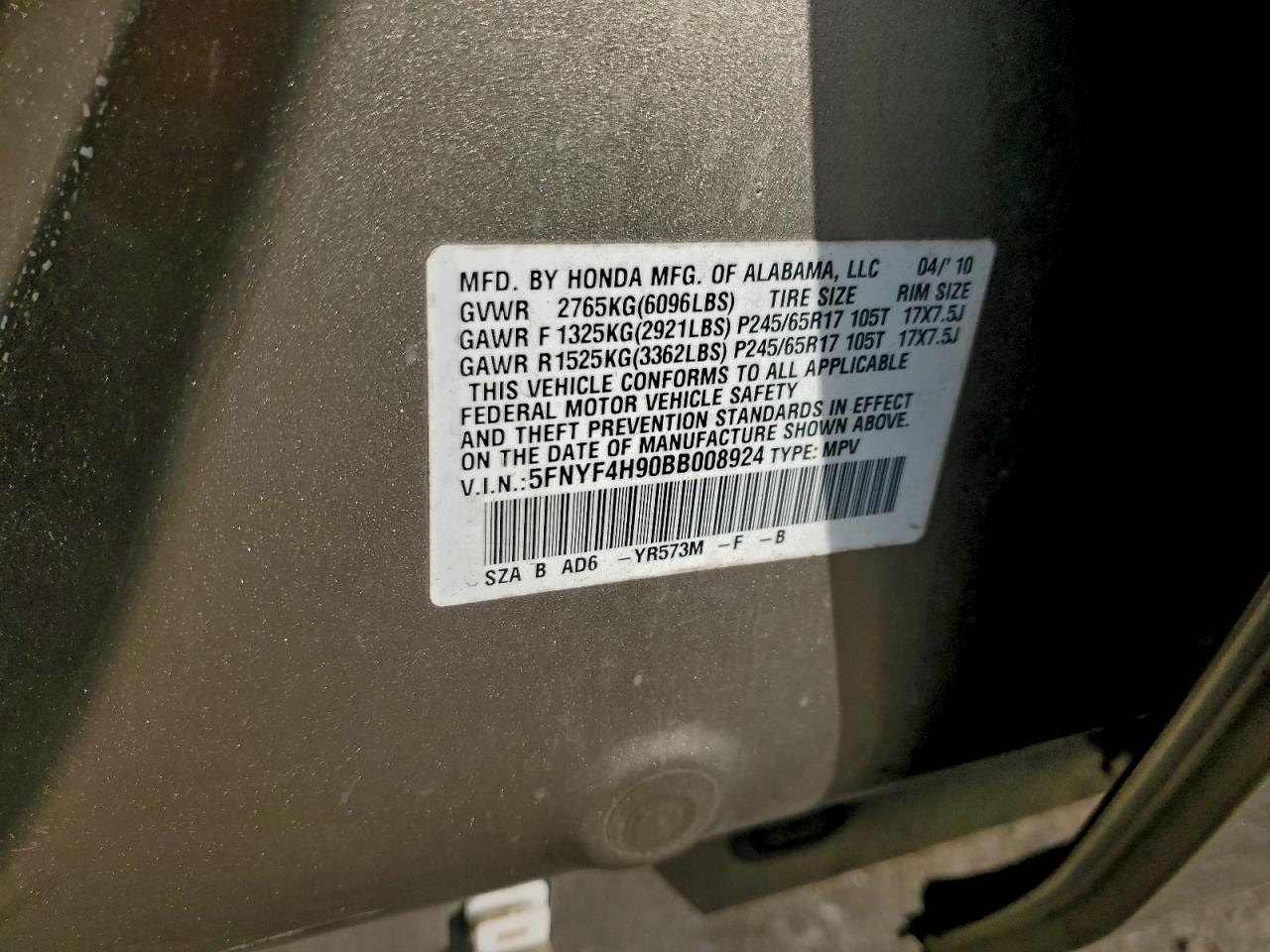 2011 Honda Pilot Touring VIN: 5FNYF4H90BB008924 Lot: 93128975