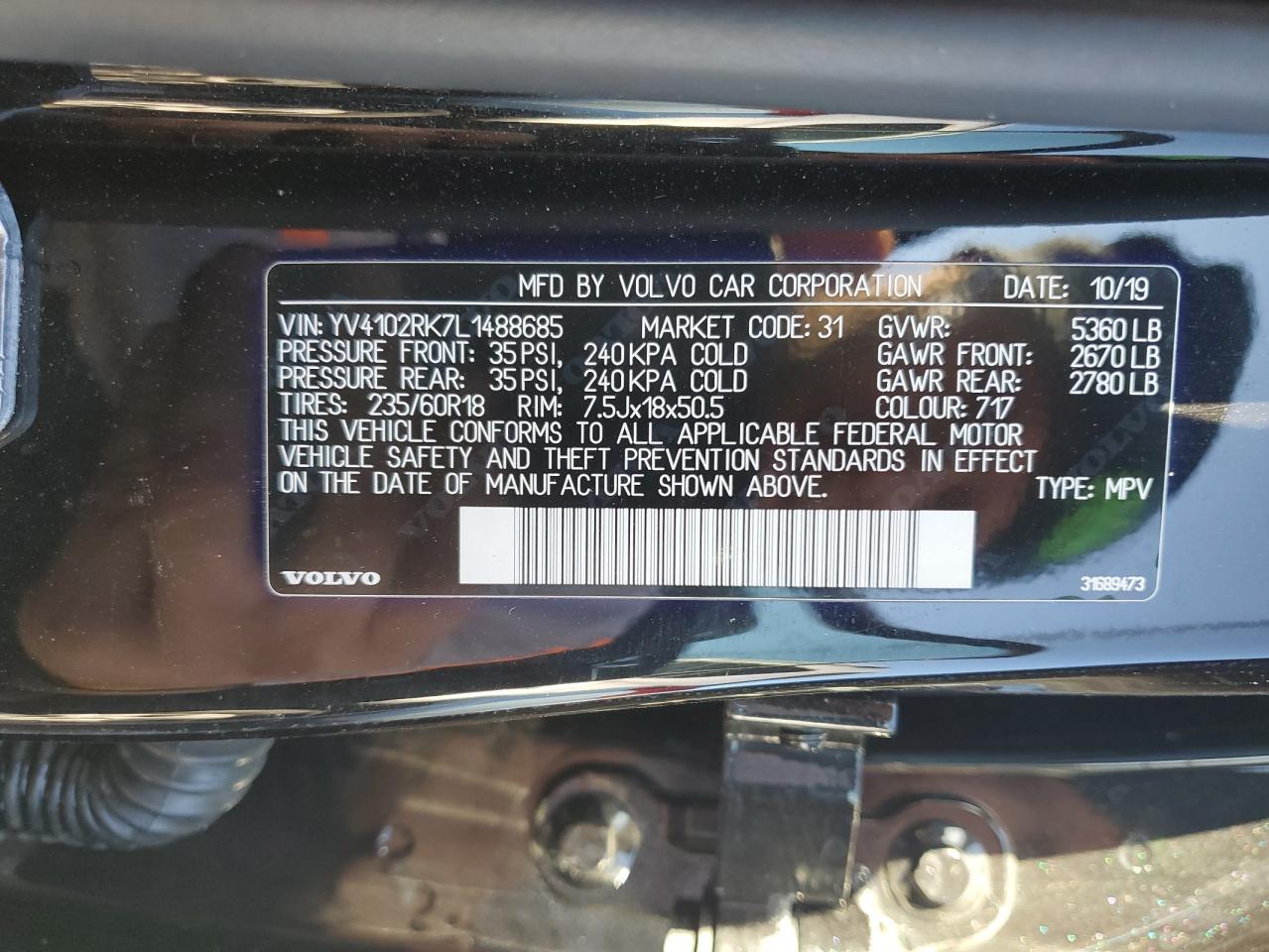 2020 Volvo Xc60 T5 Momentum VIN: YV4102RK7L1488685 Lot: 92626525