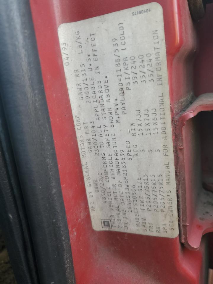 1993 Chevrolet Blazer S10 VIN: 1GNCS13W6P2185559 Lot: 93342435