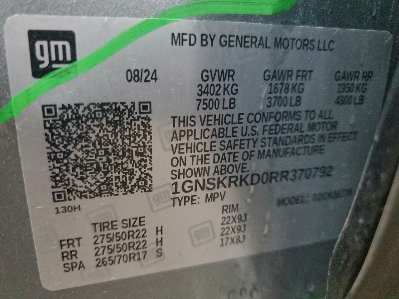 2024 Chevrolet Tahoe K1500 Rst VIN: 1GNSKRKD0RR370792 Lot: 93517975