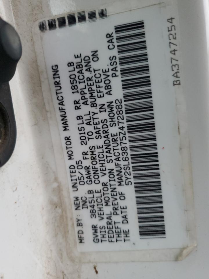 2005 Pontiac Vibe VIN: 5Y2SL63875Z472882 Lot: 93329105