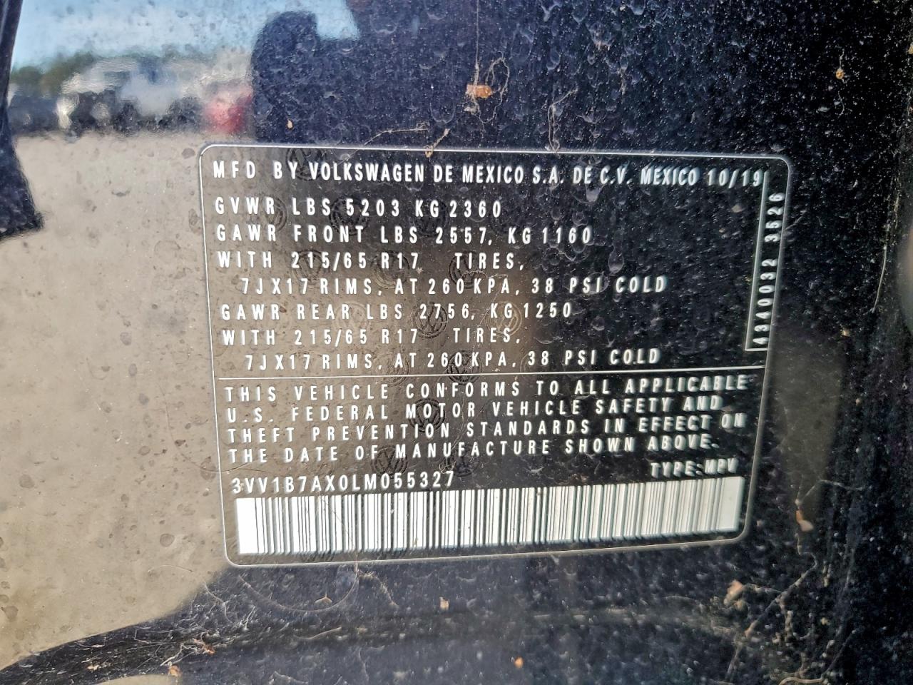 2020 Volkswagen Tiguan S VIN: 3VV1B7AX0LM055327 Lot: 94300775