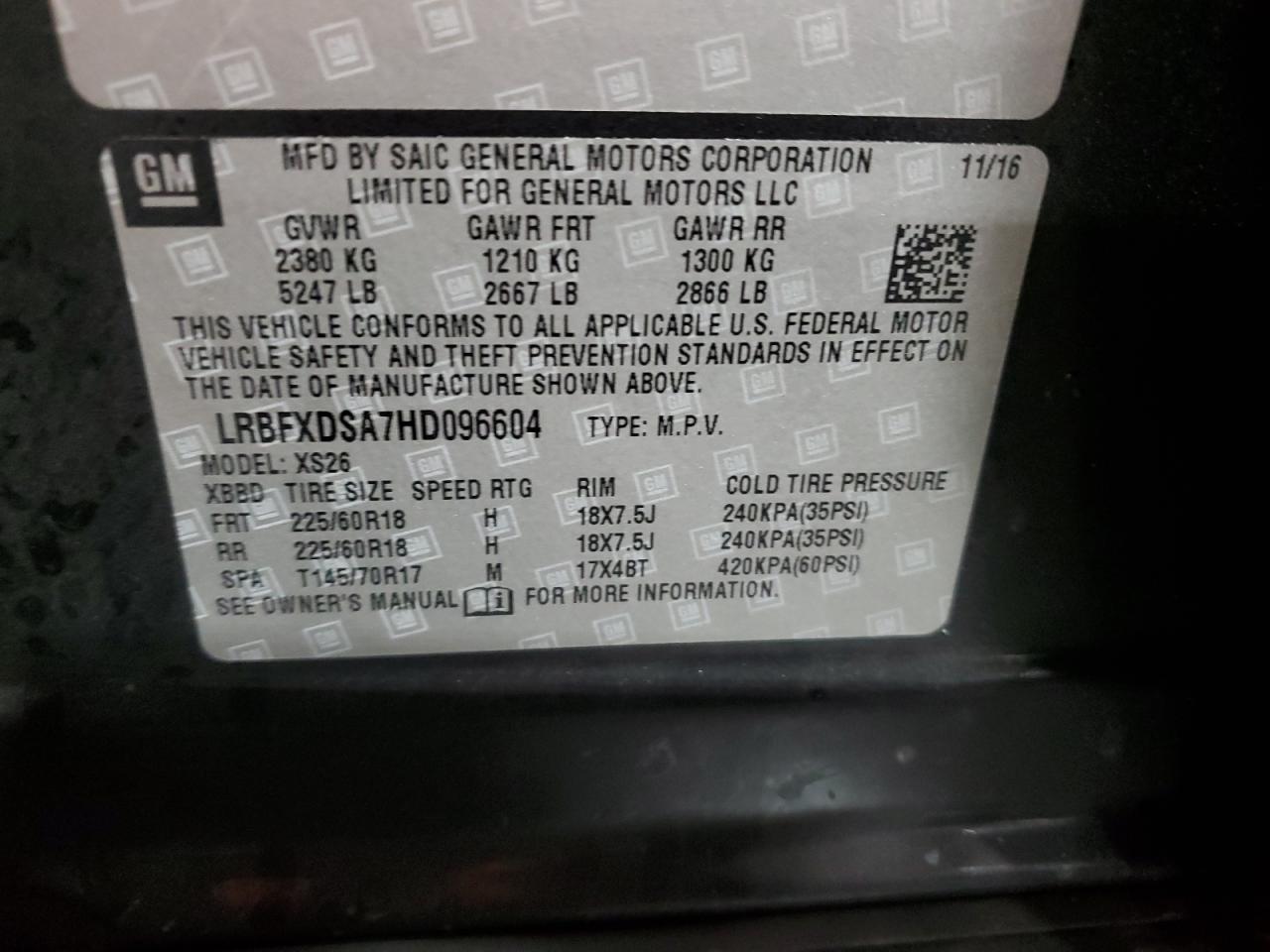 2017 Buick Envision Essence VIN: LRBFXDSA7HD096604 Lot: 92059195