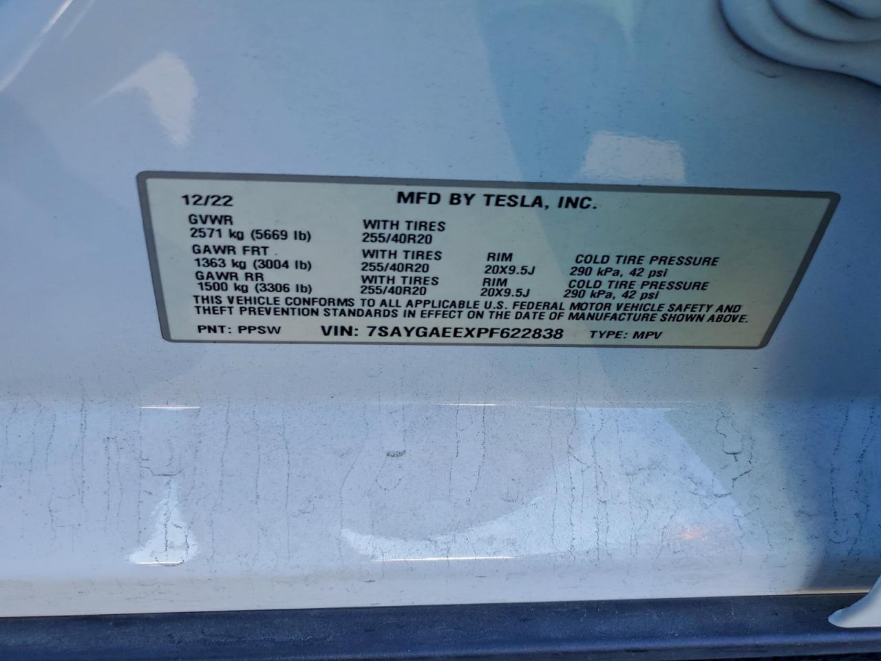 2023 Tesla Model Y VIN: 7SAYGAEEXPF622838 Lot: 93504795