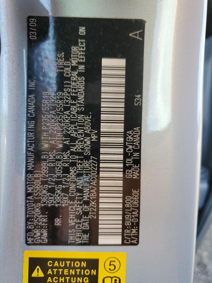 2010 Lexus Rx 350 VIN: 2T2ZK1BA7AC002277 Lot: 87259415