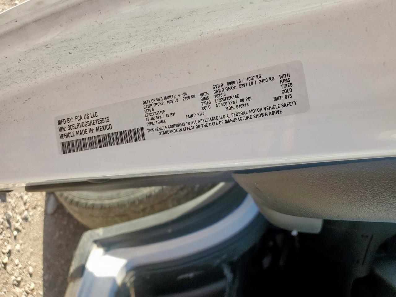 2024 Ram Promaster 2500 2500 High VIN: 3C6LRVDG5RE125515 Lot: 92299415