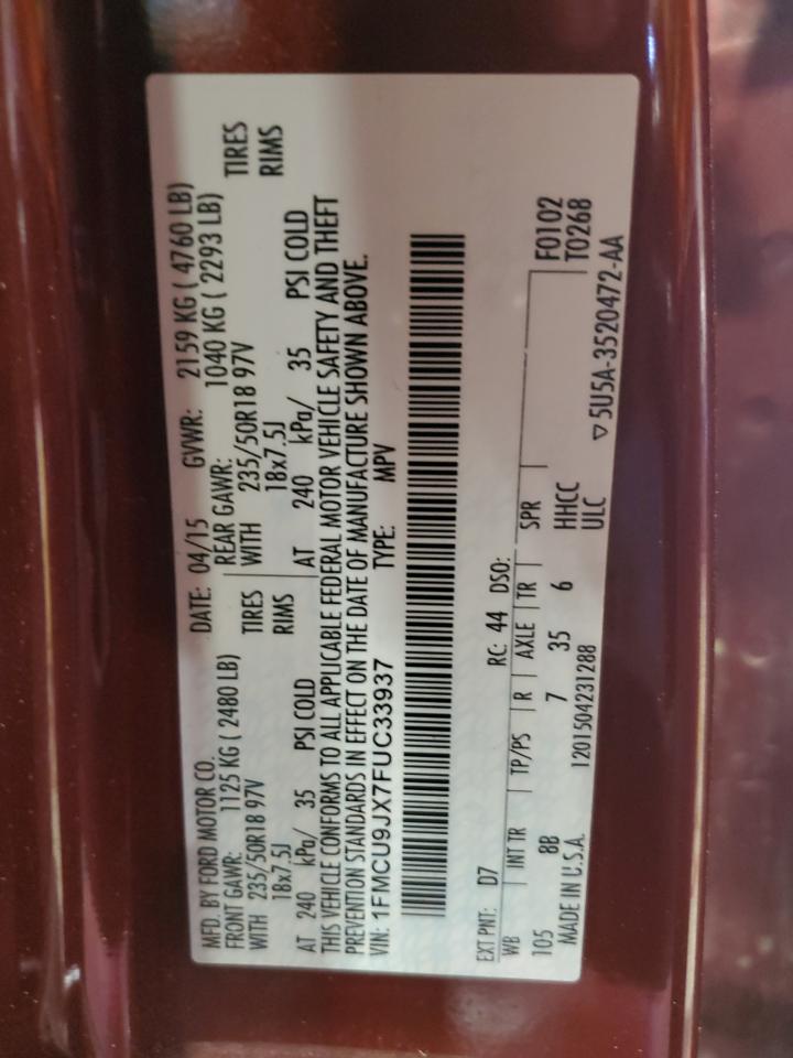 2015 Ford Escape Titanium VIN: 1FMCU9JX7FUC33937 Lot: 90621295