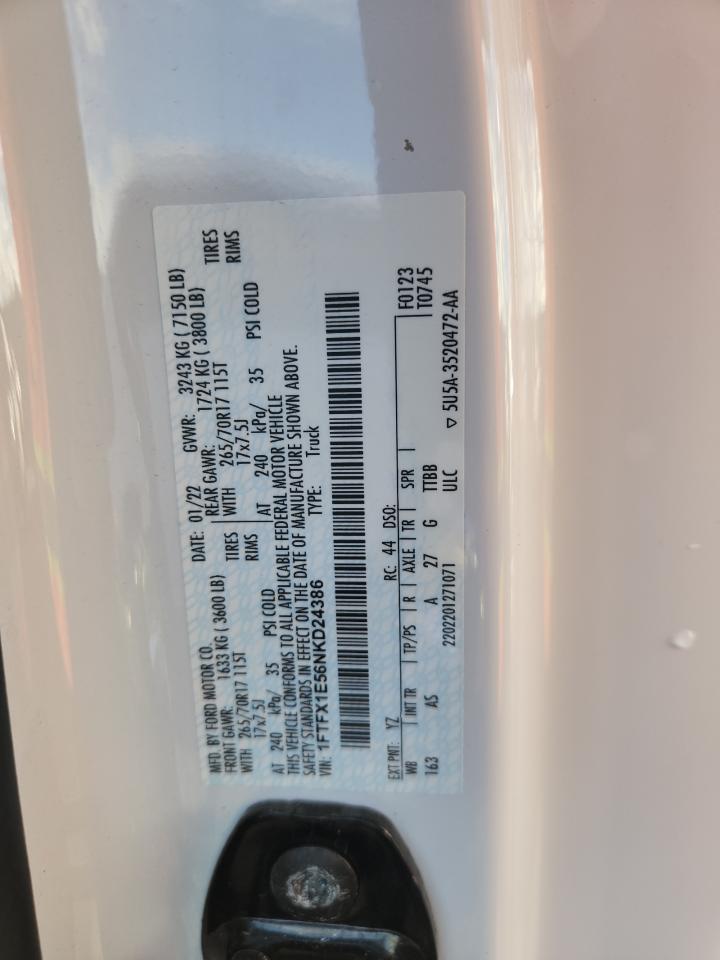 2022 Ford F150 Super Cab VIN: 1FTFX1E56NKD24386 Lot: 93032625