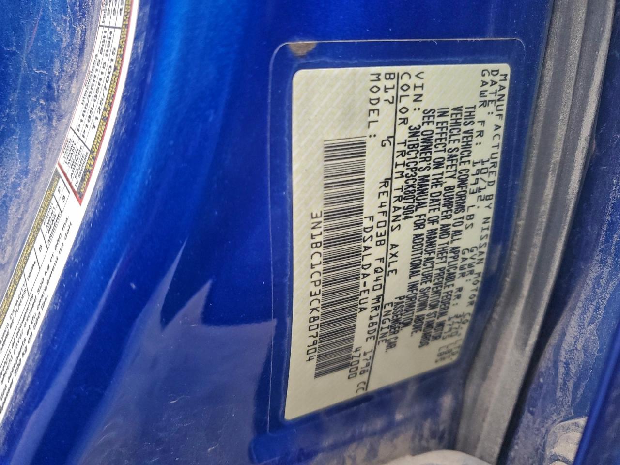 2012 Nissan Versa S VIN: 3N1BC1CP3CK807904 Lot: 93863705